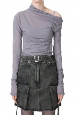 Sheer One Shoulder Top -GRAY(31232415602)