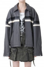 Motorcycle Synthetic Leather Jacket -GRAY(31232215601)