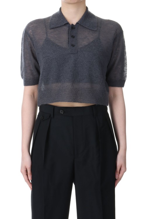 AURALEE KID MOHAIR SHEER KNIT SHORT POLO