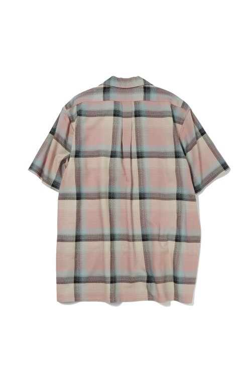 RAYON OMBRE PLAID OPEN COLLAR BLOUSE HALF SLEEVE(2441000508