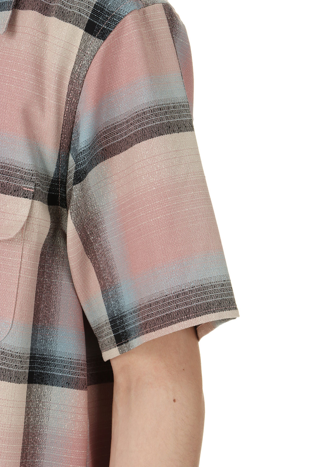RAYON OMBRE PLAID OPEN COLLAR BLOUSE HALF SLEEVE(2441000508 RAYON OMBRE PLAID OPEN COLLAR BLOUSE HALF SLEEVE(2441000508
