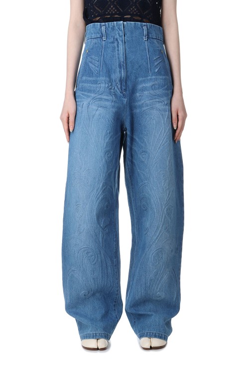 Floral Embossed Wide Leg Jeans -Blue (MM24SS-PT024