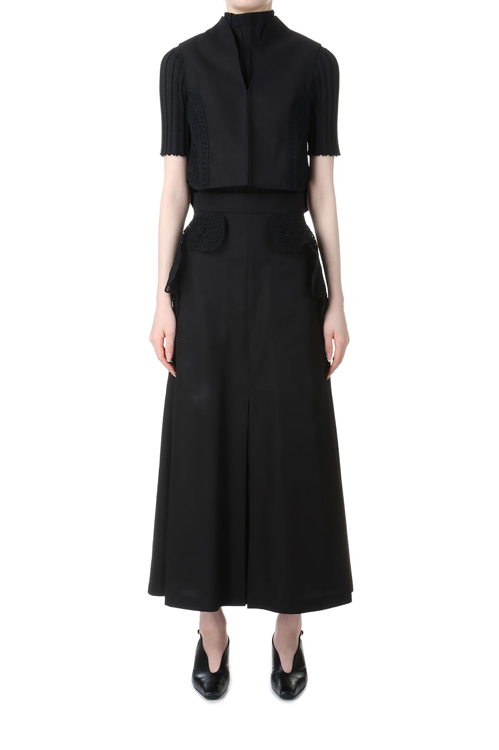 Cording Embroidery Detail Cotton Skirt -Black (MM24SS-SK067  