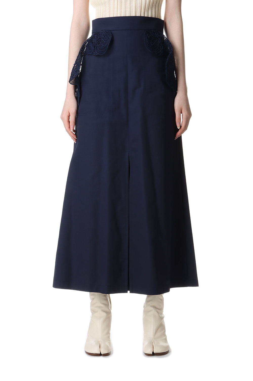 Cording Embroidery Detail Cotton Skirt -Navy (MM24SS-SK067  