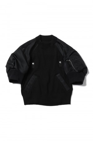 Nylon Twill x Knit Pullover -Black (24-07087)