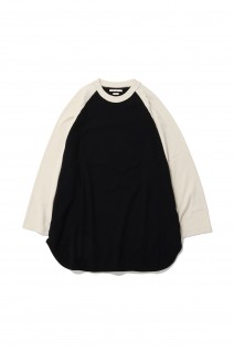 Co/Silk Nep Baseball Raglan Tee(BHS24S022)-BlackNavy Ivory-