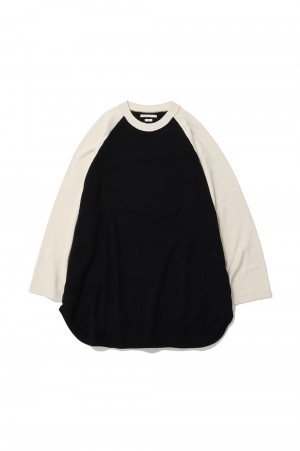 Co/Silk Nep Baseball Raglan Tee(BHS24S022)-BlackNavy Ivory-