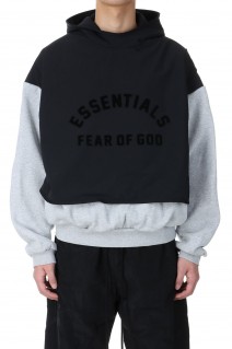 Nylon Fleece Hooded Sweater/Light Heather Grey/ Jet Black (202SP244326F)