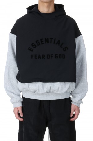 Nylon Fleece Hooded Sweater/Light Heather Grey/ Jet Black (202SP244326F)