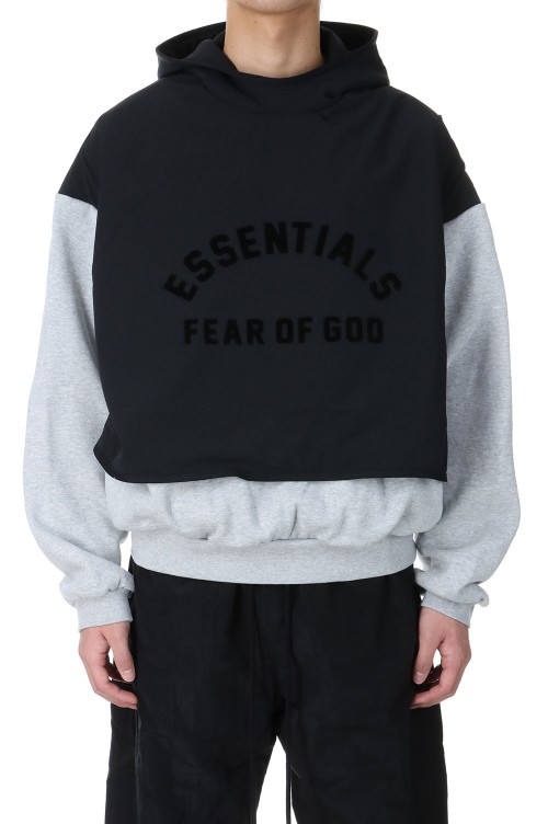 Nylon Fleece Hooded Sweater/Light Heather Grey/ Jet Black