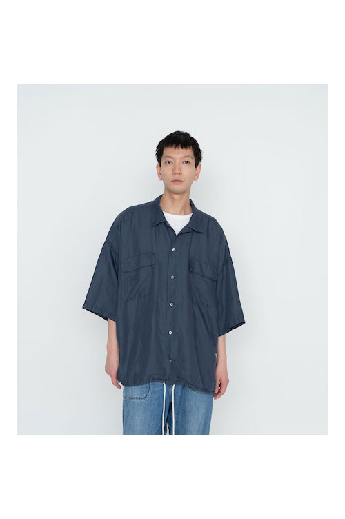 Open Collar Cupra Hemp S/S Shirt - NAVY (SUGS418) | セレクト