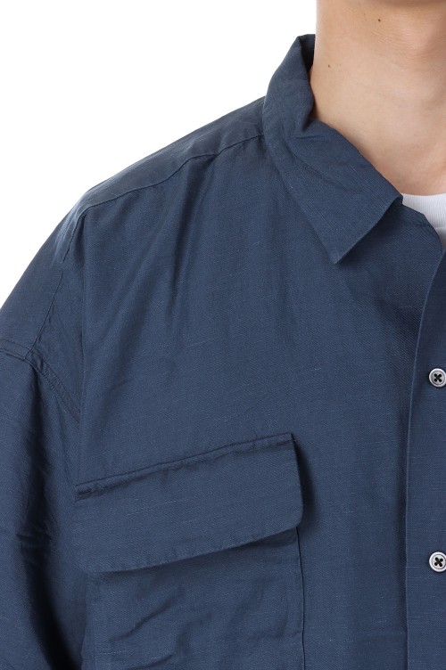 Open Collar Cupra Hemp S/S Shirt - NAVY (SUGS418) | セレクト
