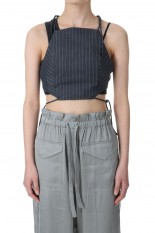 Stretch Stripe String Top-GRAY PINSTRIPE(F8672)