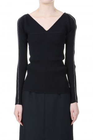 16G RIB V NECK PULLOVER / BLACK(24SKN-#310L)