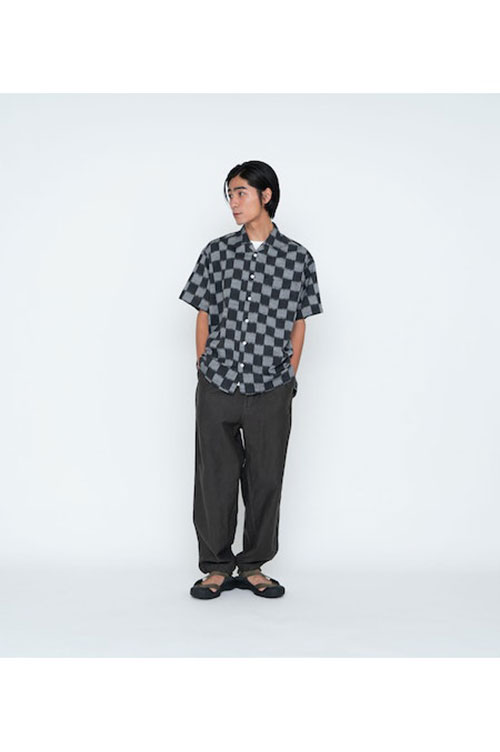 COVERNAT■Checkerboard collar T-shirt ■送料込 Open Collar Checkerboard Field S/S Shirt - BLACK (NT3418N