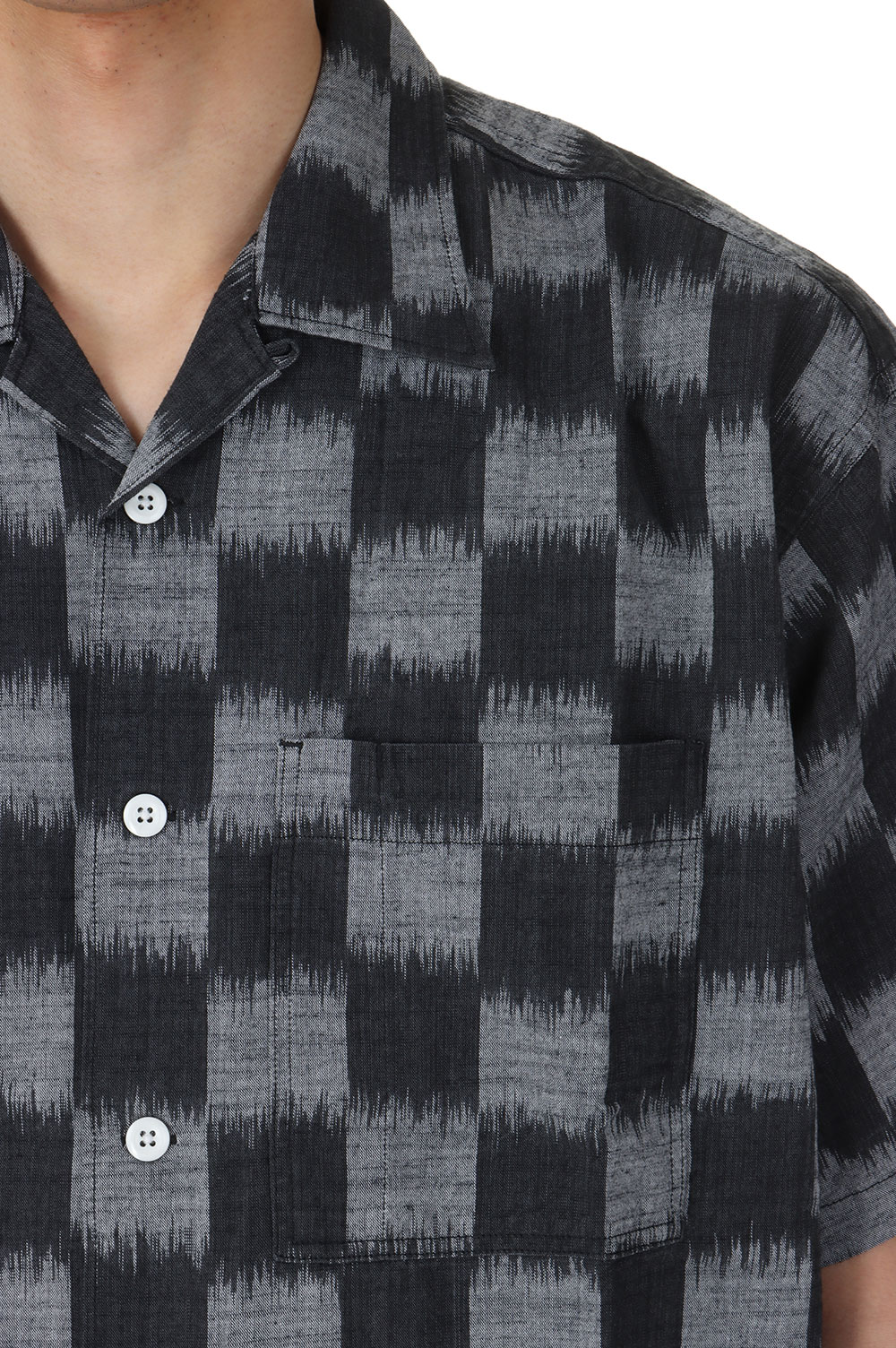 Open Collar Checkerboard Field S/S Shirt - BLACK (NT3418N