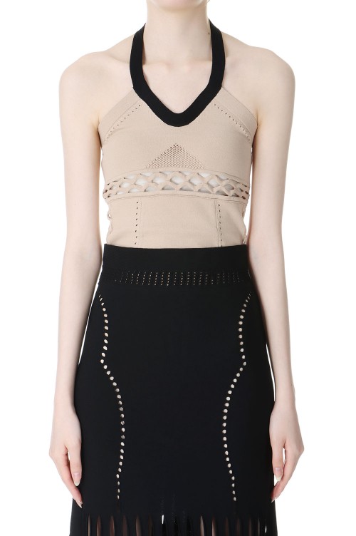 fetico】MESH KNIT HALTER-NECK BODYSUIT