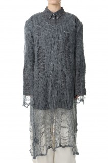Mohair Damaged Knit One Piece - CHARCOAL GRAY (31232265605)