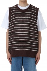 RESEARCHED KNIT VEST / C, L MIX YARN BORDER - BROWN (SW-V0203)
