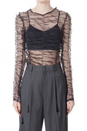 Flocky Logo Tulle Bodysuit -BLACK (31241415601)