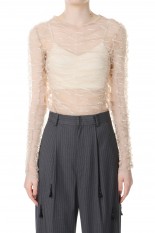 Flocky Logo Tulle Bodysuit -BEIGE (31241415601)