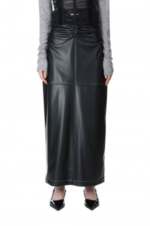 Synthetic Leather Maxi Skirt -BLACK (31241515101)