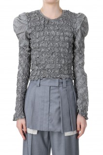 Shirring Puff Sleeve Tops -GRAY (21241315801)