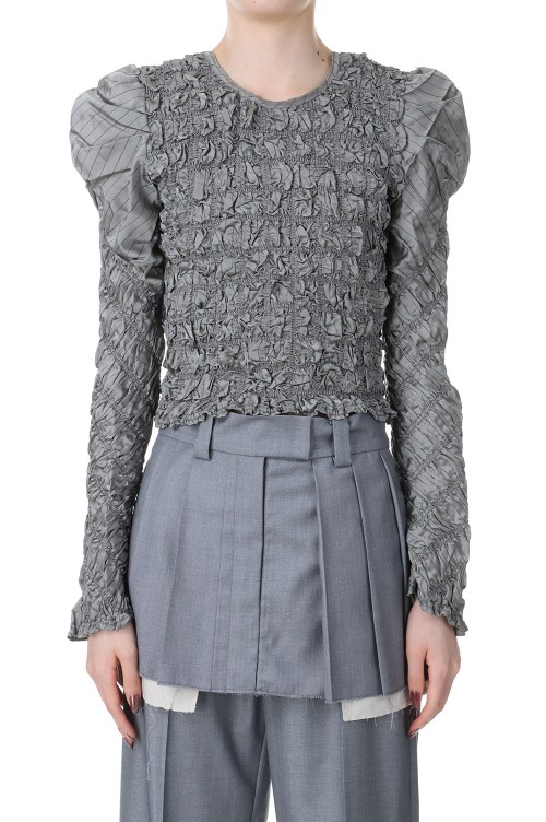 M me eme Puff sleeve shirring tops 新品 XS Shirring Puff Sleeve Tops -GRAY (21241315801) | セレクトショップ