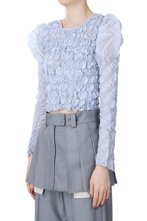 MAISON SPECIAL◆24SS/Shirring Puff Sleeve Tops/FREE/IVO/ストライプ/21241315801 Shirring Puff Sleeve Tops -GRAY (21241315801) | セレクト
