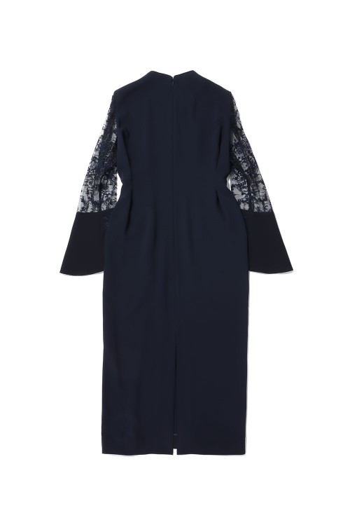 Acetate Polyester Floral Lace-Sleeve Dress(MM24FW-DR001 Acetate Polyester Floral Lace-Sleeve Dress(MM24FW-DR001