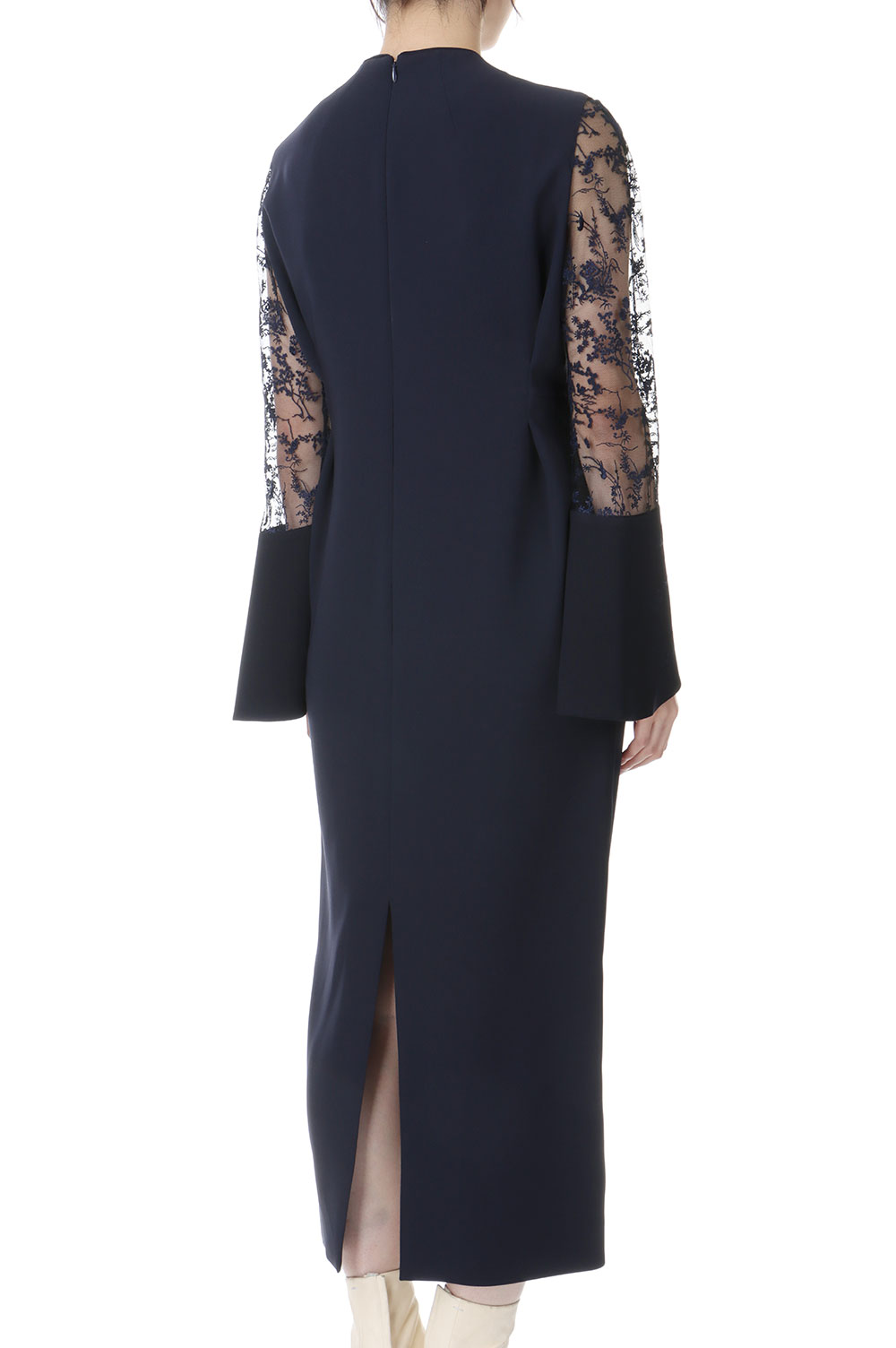 Acetate Polyester Floral Lace-Sleeve Dress(MM24FW-DR001 Acetate Polyester Floral Lace-Sleeve Dress(MM24FW-DR001
