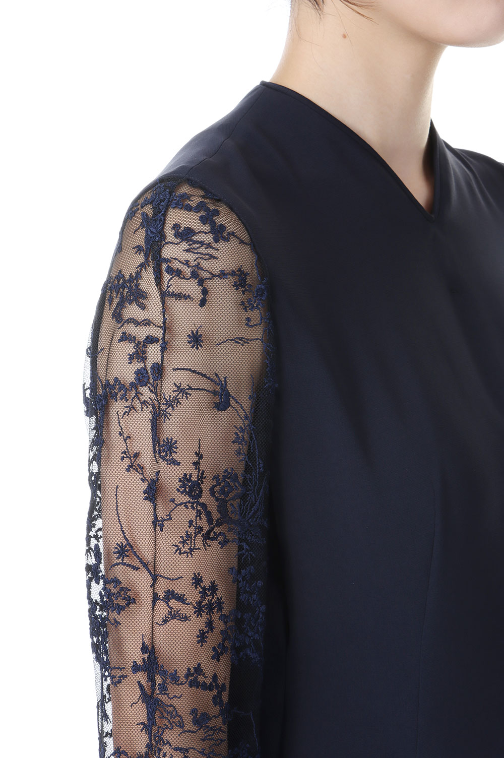 Acetate Polyester Floral Lace-Sleeve Dress(MM24FW-DR001 Acetate Polyester Floral Lace-Sleeve Dress(MM24FW-DR001