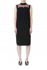 Acetate Polyester Floral Lace-Collar Sleeveless Dress(MM24FW-DR002) -Black