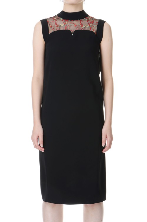 Acetate Polyester Floral Lace-Collar Sleeveless Dress(MM24FW