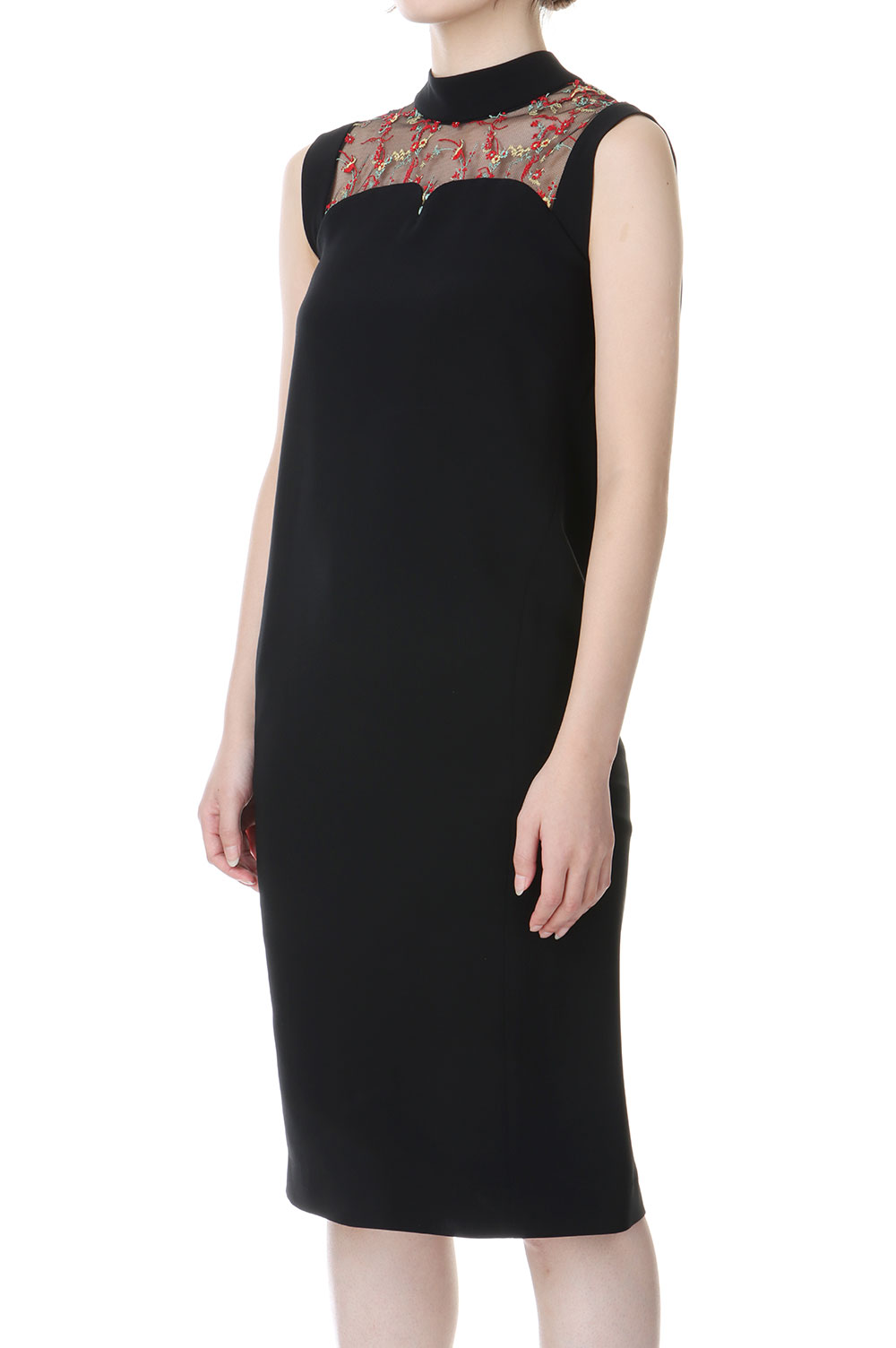 Acetate Polyester Floral Lace-Collar Sleeveless Dress(MM24FW-DR002