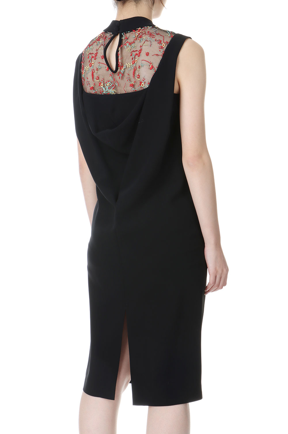 Acetate Polyester Floral Lace-Collar Sleeveless Dress(MM24FW-DR002