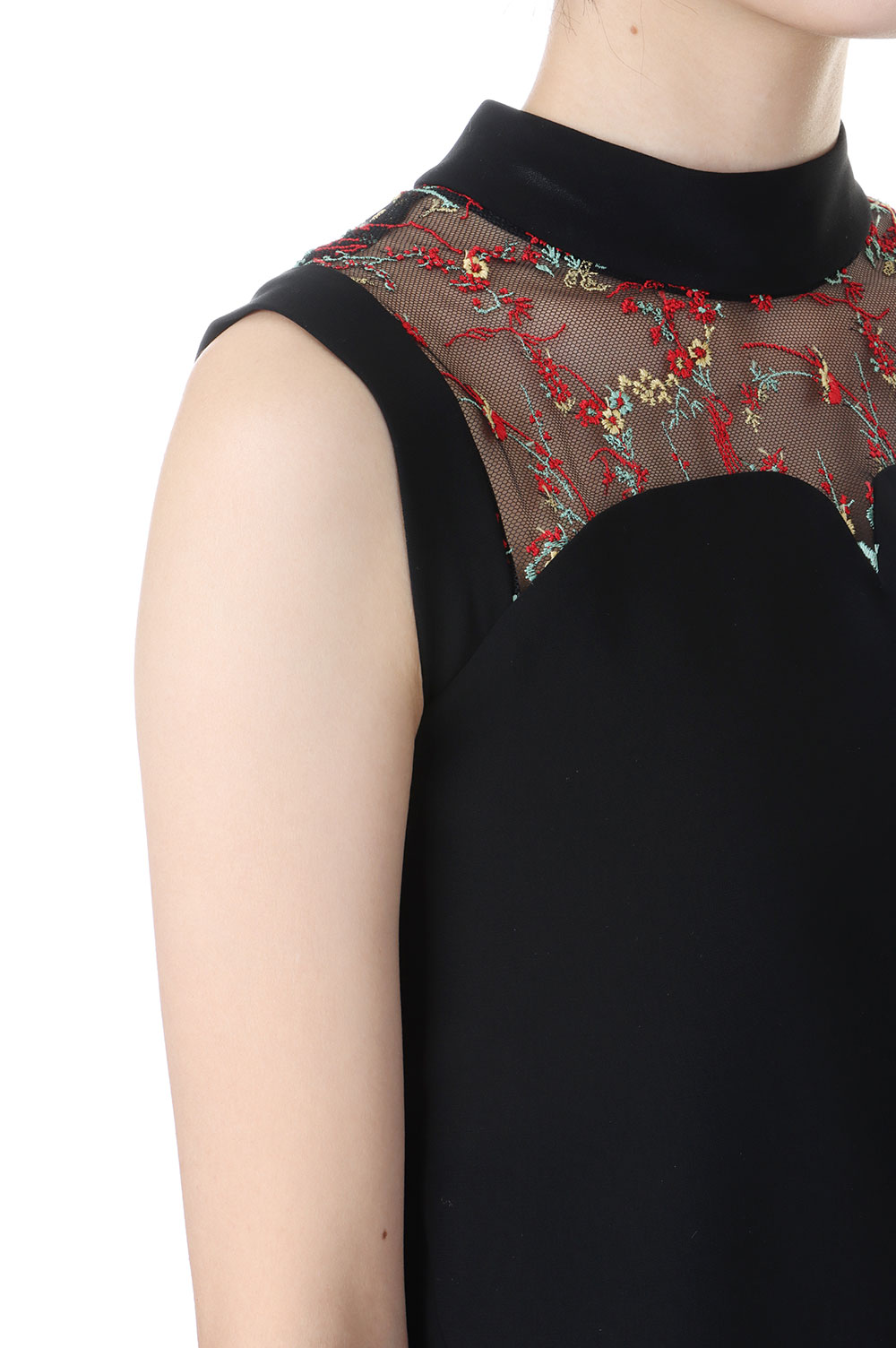 Acetate Polyester Floral Lace-Collar Sleeveless Dress(MM24FW-DR002