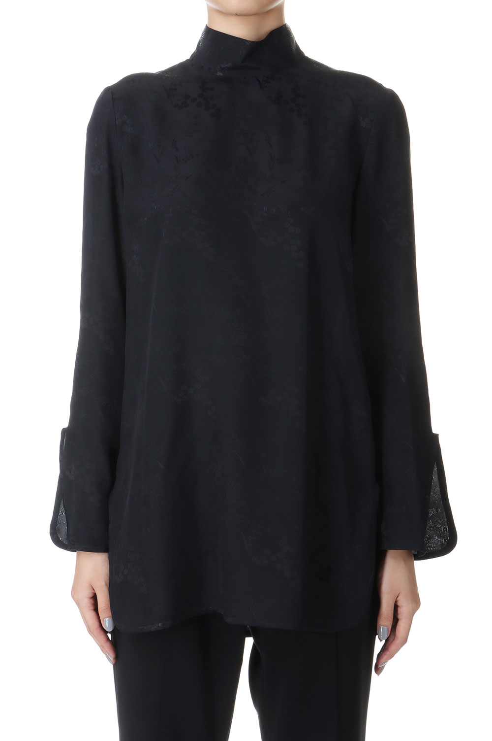 Floral Jacquard High Neck Blouse(MM24FW-SH042) -Black | セレクト 