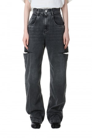 SLASH DETAIL DENIM PANTS -BLACK (S51LA0051-S30743-965)