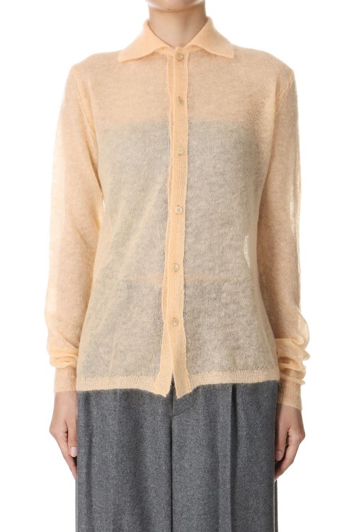 KID MOHAIR SHEER KNIT SHIRT CARDIGAN -Light Orange KID MOHAIR SHEER KNIT SHIRT CARDIGAN -Light Orange