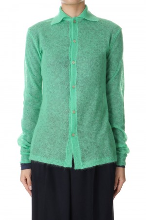 KID MOHAIR SHEER KNIT SHIRT CARDIGAN -Green (#A24AC02FG)