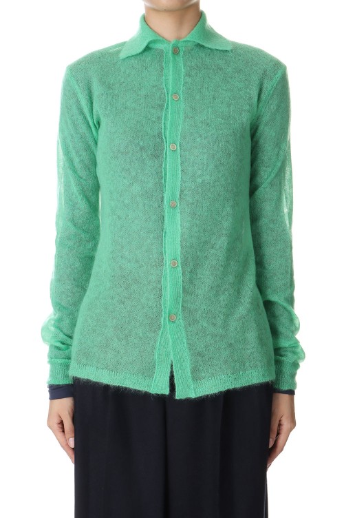 KID MOHAIR SHEER KNIT SHIRT CARDIGAN -Green (#A24AC02FG