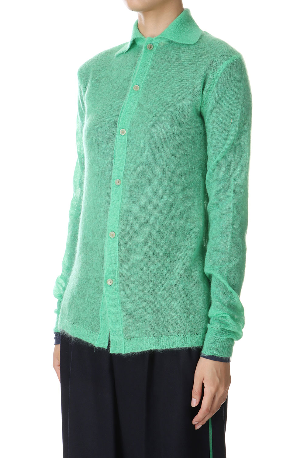 Kid Mohair Sheer Knit Shirt Cardigan