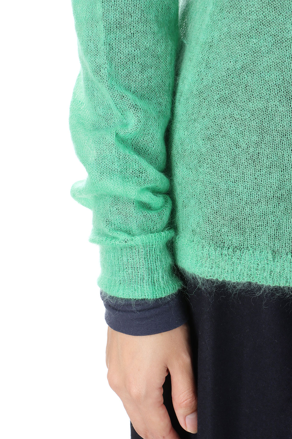 KID MOHAIR SHEER KNIT SHIRT CARDIGAN -Green (#A24AC02FG