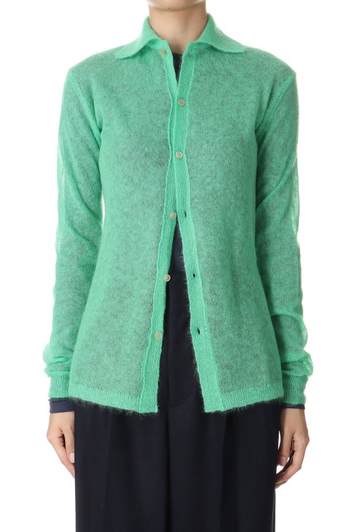 KID MOHAIR SHEER KNIT SHIRT CARDIGAN -Green (#A24AC02FG