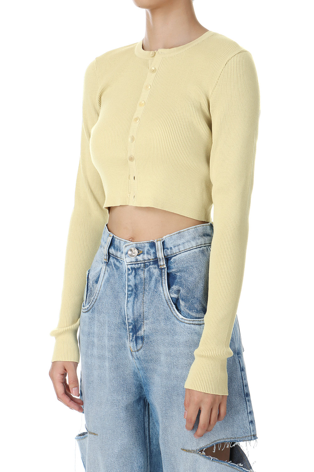 SUPER FINE WOOL HIGH GAUGE RIB KNIT SHORT CARDIGAN -Light