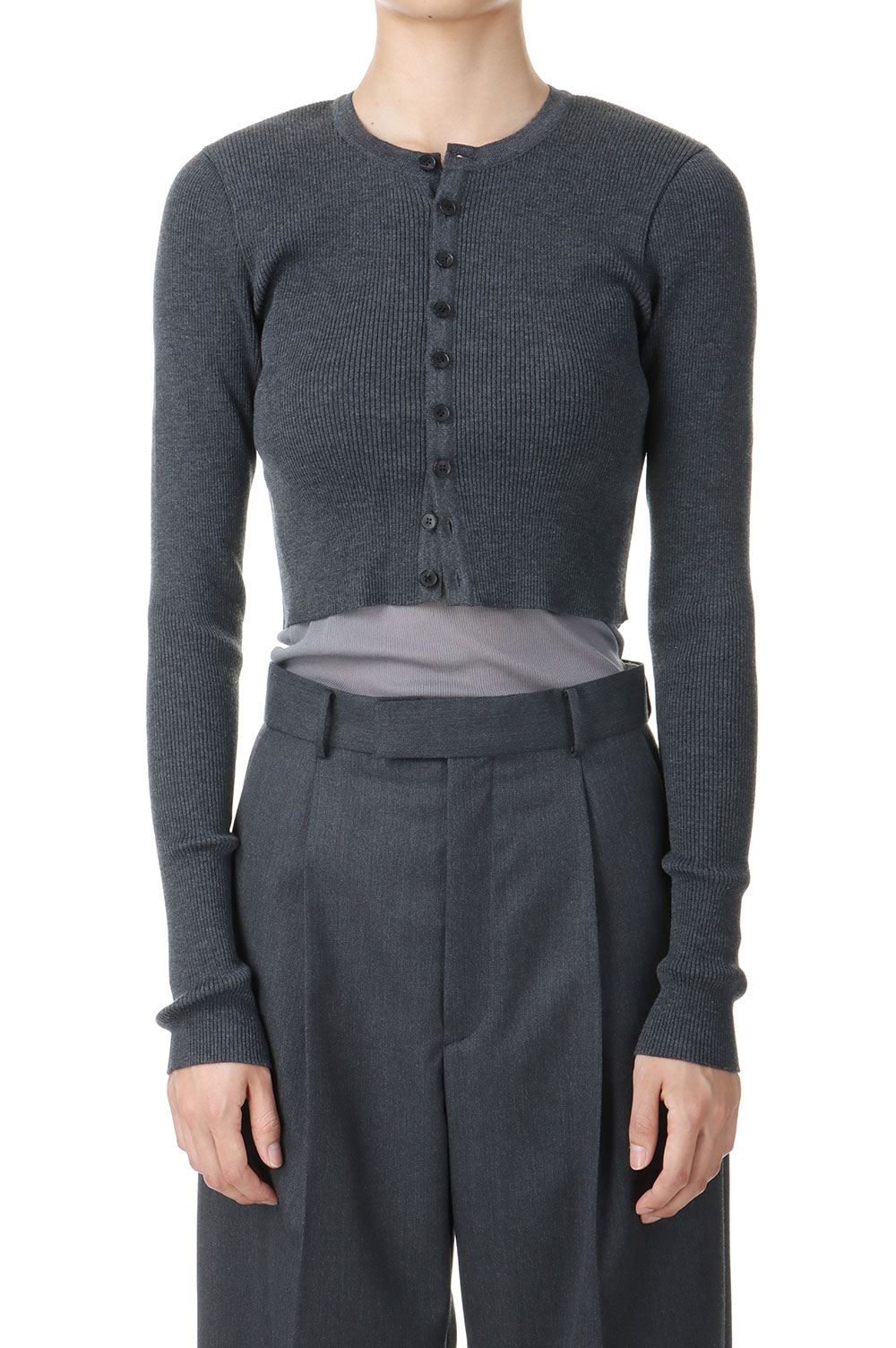 SUPER FINE WOOL HIGH GAUGE RIB KNIT SHORT CARDIGAN -Top