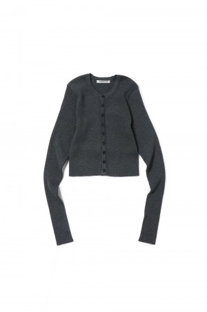 SUPER FINE WOOL HIGH GAUGE RIB KNIT SHORT CARDIGAN -Red