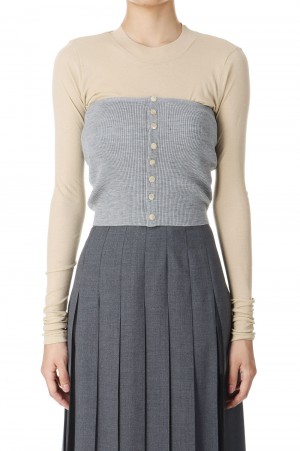 super fine wool high gauge rib knit bandeau in top gray