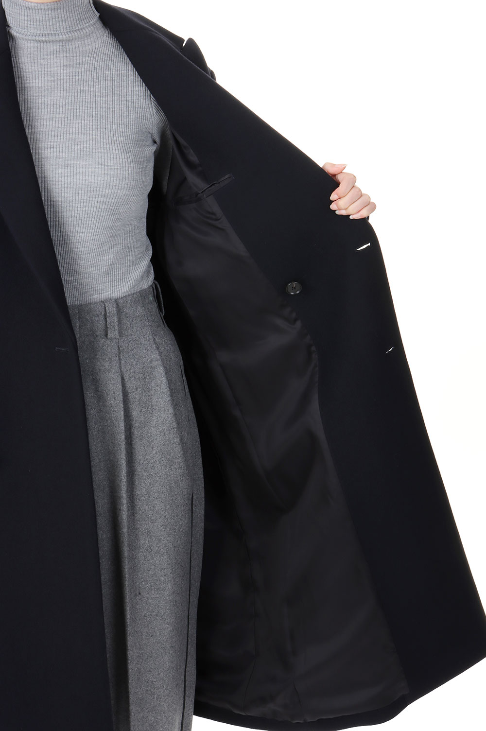 SPONGE WOOL MELTON CHESTERFIELD COAT -Dark Navy (#A24AC03SB